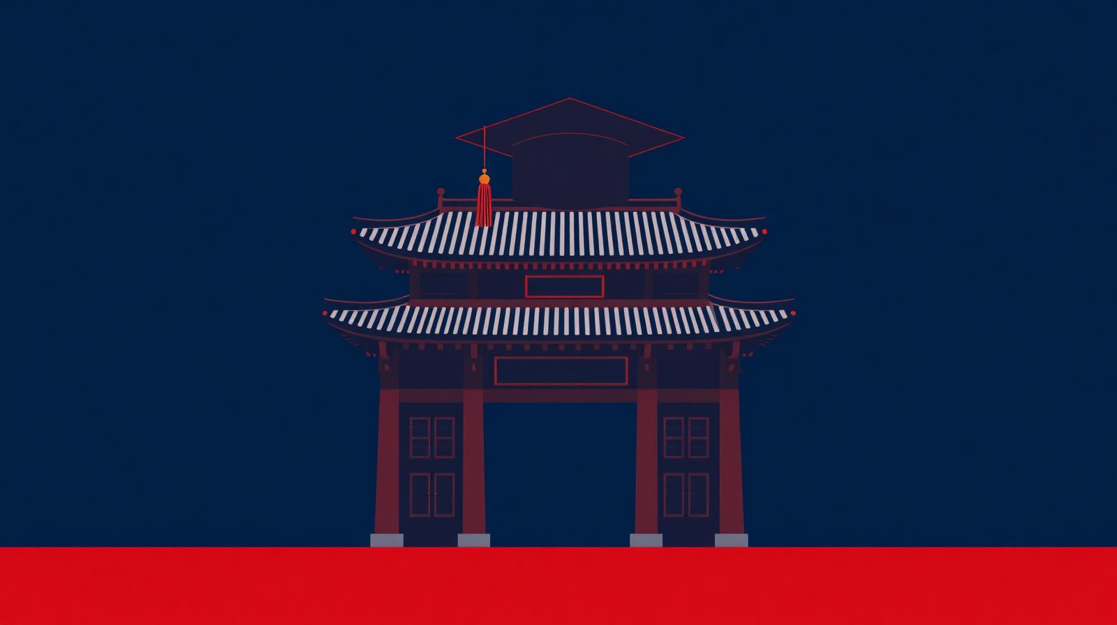 Korean palace gate silhouette with a graduation cap